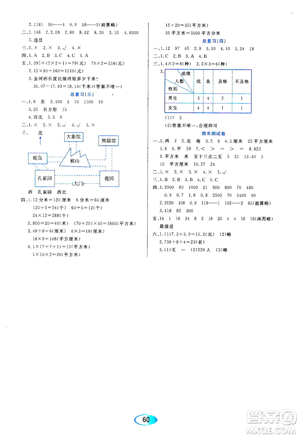 黑龍江教育出版社2021資源與評價三年級數學下冊人教版答案