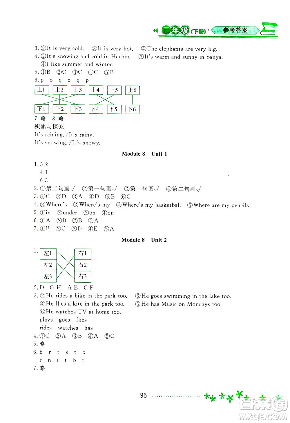 黑龍江教育出版社2021資源與評價三年級英語下冊外研B版答案