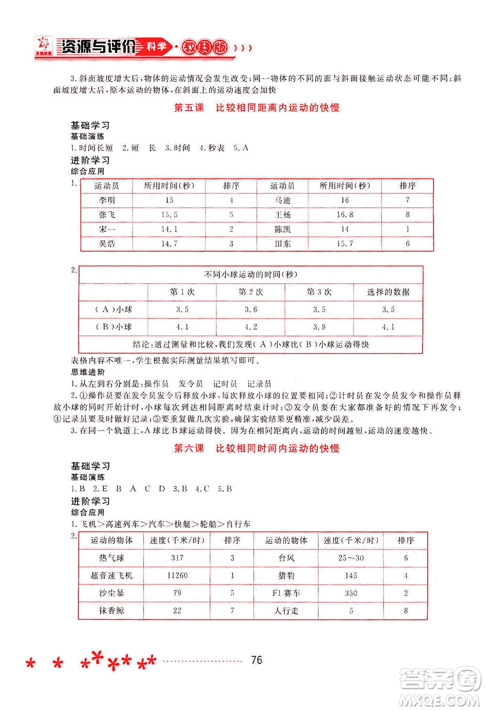 黑龍江教育出版社2021資源與評價三年級科學下冊教科版答案