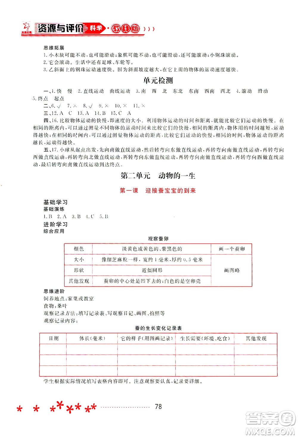 黑龍江教育出版社2021資源與評價三年級科學下冊教科版答案