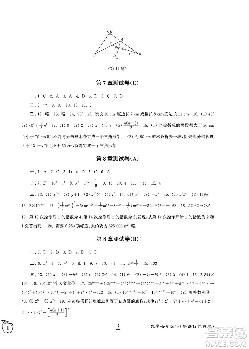 東南大學出版社2021江蘇密卷數(shù)學七年級下冊新課標江蘇版答案