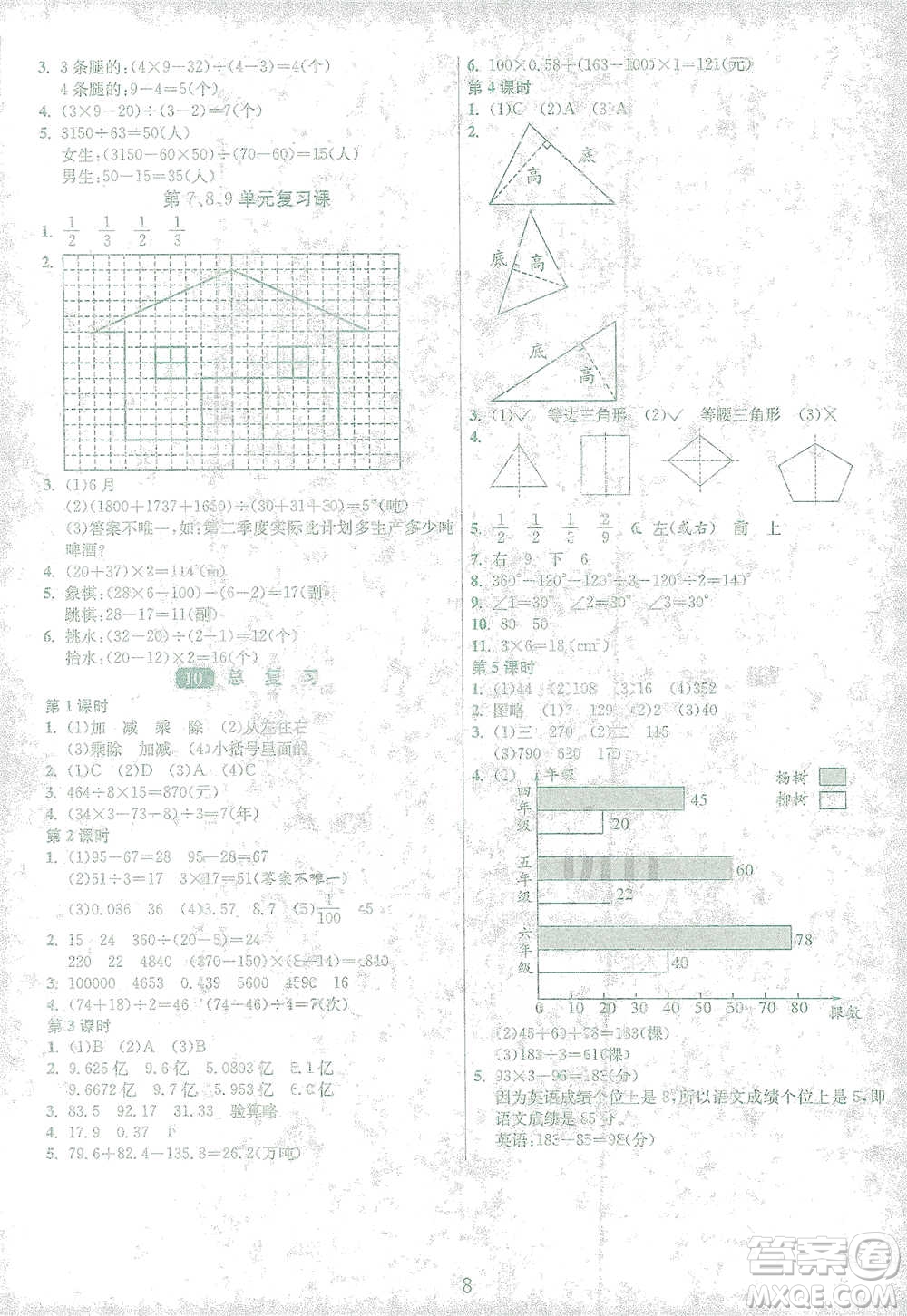 江蘇人民出版社2021年1課3練單元達標測試四年級下冊數(shù)學(xué)人教版參考答案