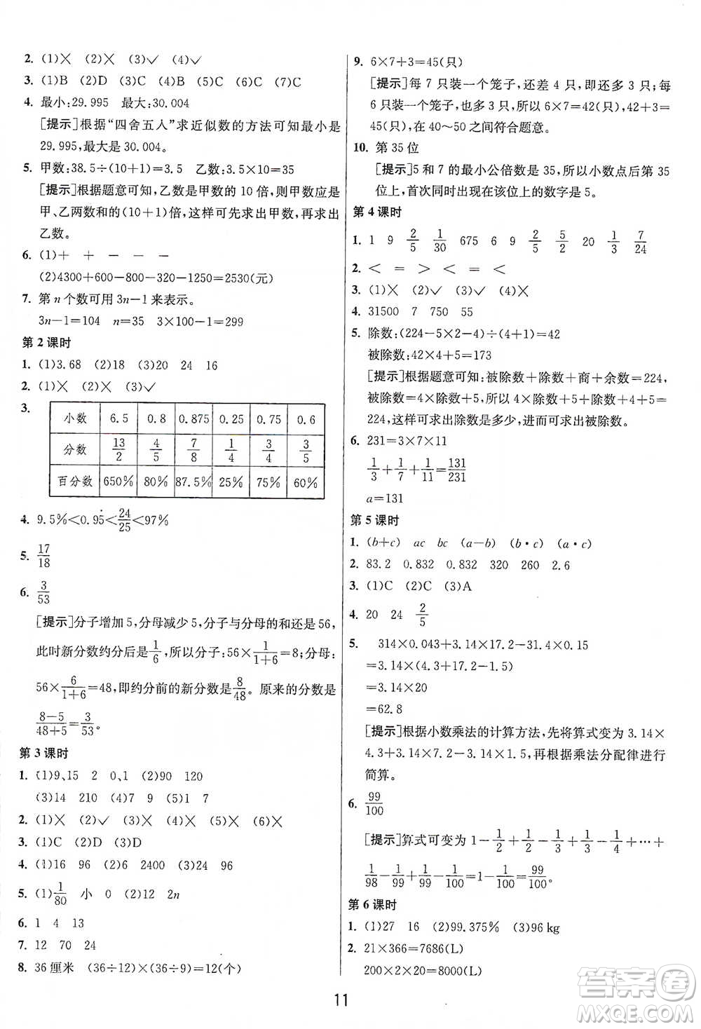 江蘇人民出版社2021年1課3練單元達(dá)標(biāo)測(cè)試六年級(jí)下冊(cè)數(shù)學(xué)人教版參考答案