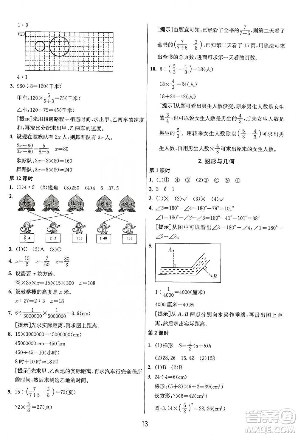 江蘇人民出版社2021年1課3練單元達(dá)標(biāo)測(cè)試六年級(jí)下冊(cè)數(shù)學(xué)人教版參考答案