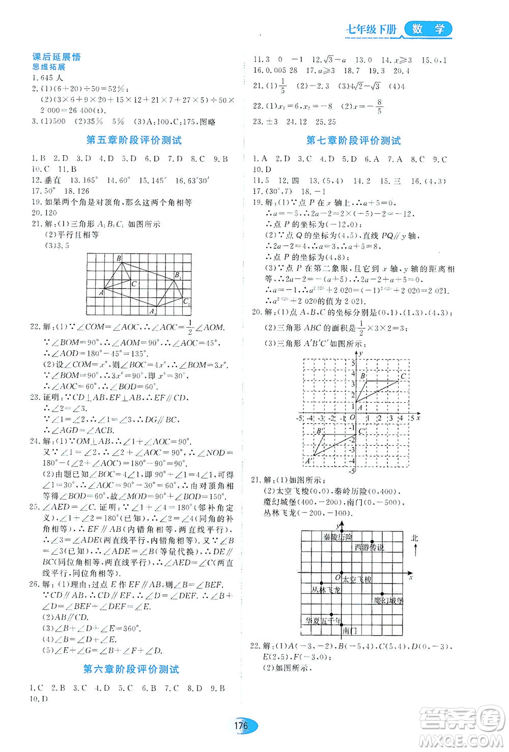 黑龍江教育出版社2021資源與評價七年級數學下冊人教版答案