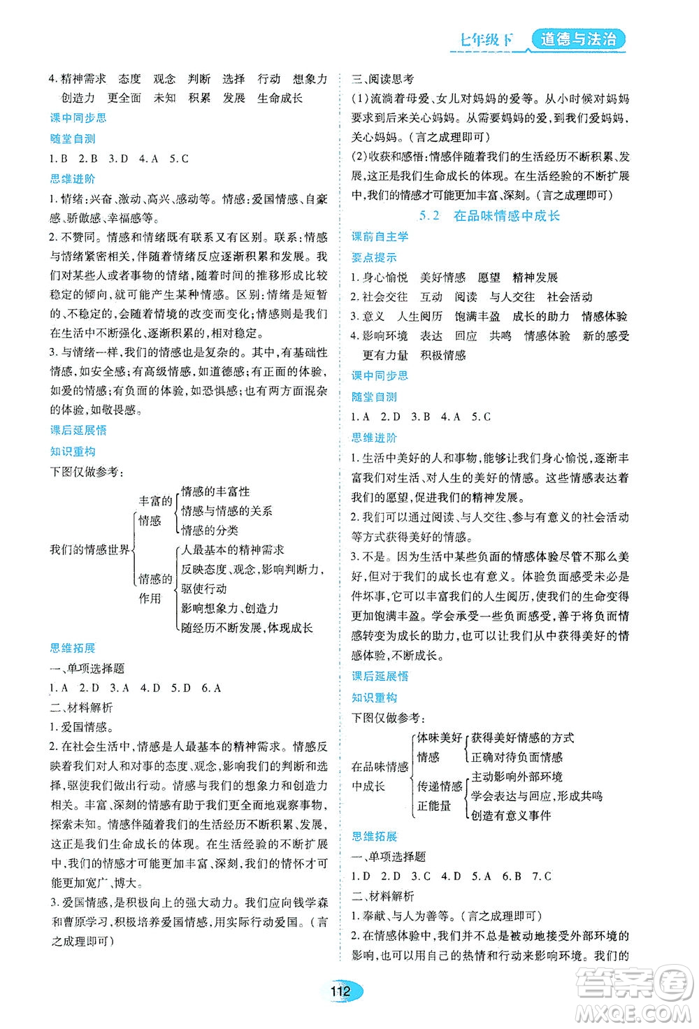 黑龍江教育出版社2021資源與評價七年級道德與法治下冊人教版答案