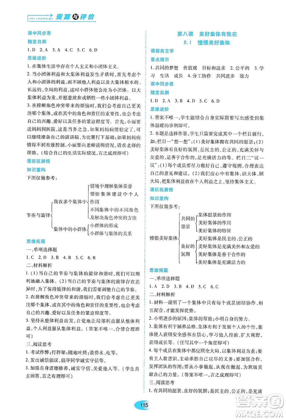 黑龍江教育出版社2021資源與評價七年級道德與法治下冊人教版答案