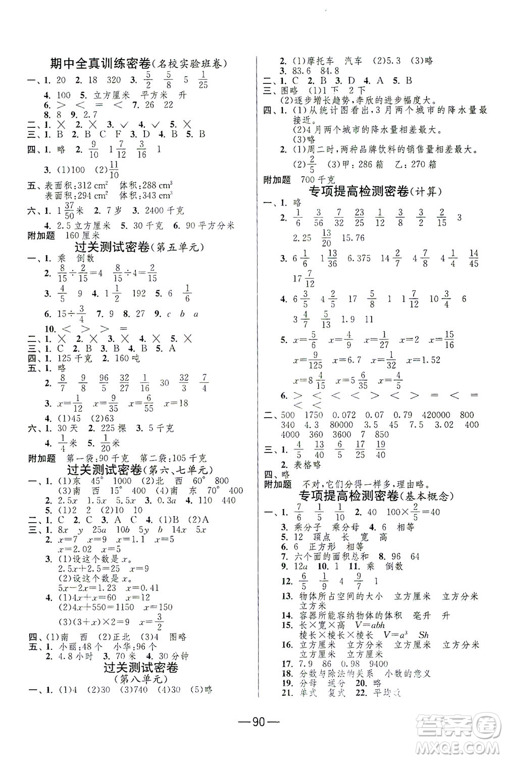 江蘇人民出版社2021期末闖關(guān)數(shù)學(xué)五年級下冊BSD北師大版答案