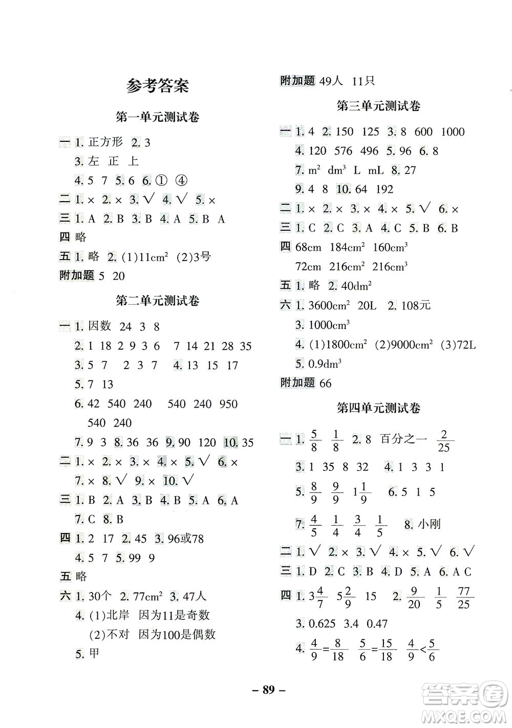 河北少年兒童出版社2021期末闖關(guān)100分?jǐn)?shù)學(xué)五年級(jí)下冊(cè)RJ人教版答案