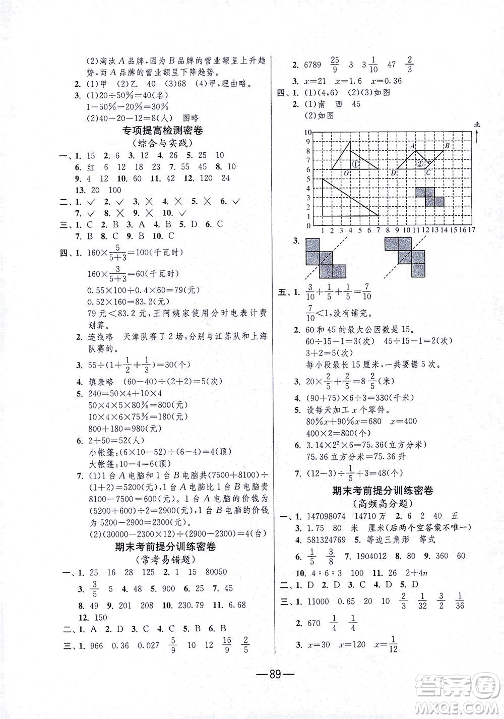 江蘇人民出版社2021期末闖關(guān)數(shù)學(xué)六年級(jí)下冊(cè)RMJY人民教育版答案