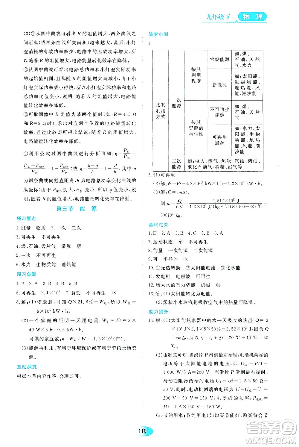 黑龍江教育出版社2021資源與評價九年級物理下冊教科版答案