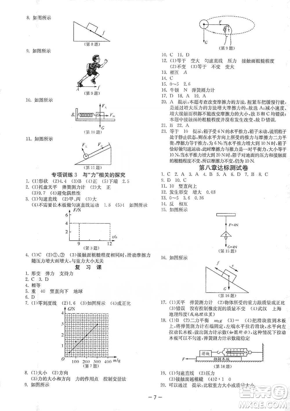 江蘇人民出版社2021年1課3練單元達(dá)標(biāo)測(cè)試八年級(jí)下冊(cè)物理蘇科版參考答案