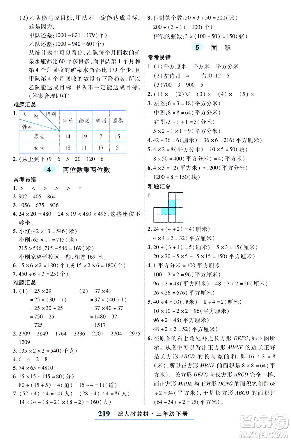 武漢出版社2021奇跡課堂探究習(xí)案手冊數(shù)學(xué)三年級下冊人教版答案