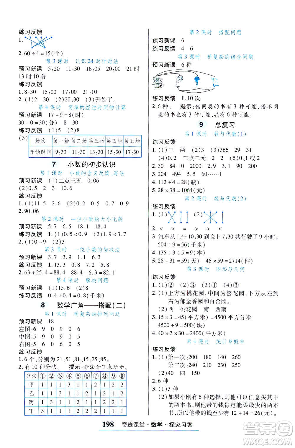 武漢出版社2021奇跡課堂考點(diǎn)筆記手冊(cè)數(shù)學(xué)三年級(jí)下冊(cè)人教版答案