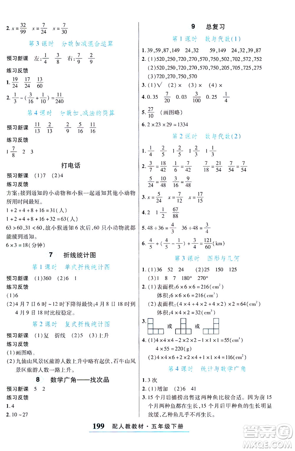 武漢出版社2021奇跡課堂探究習案手冊數(shù)學五年級下冊人教版答案