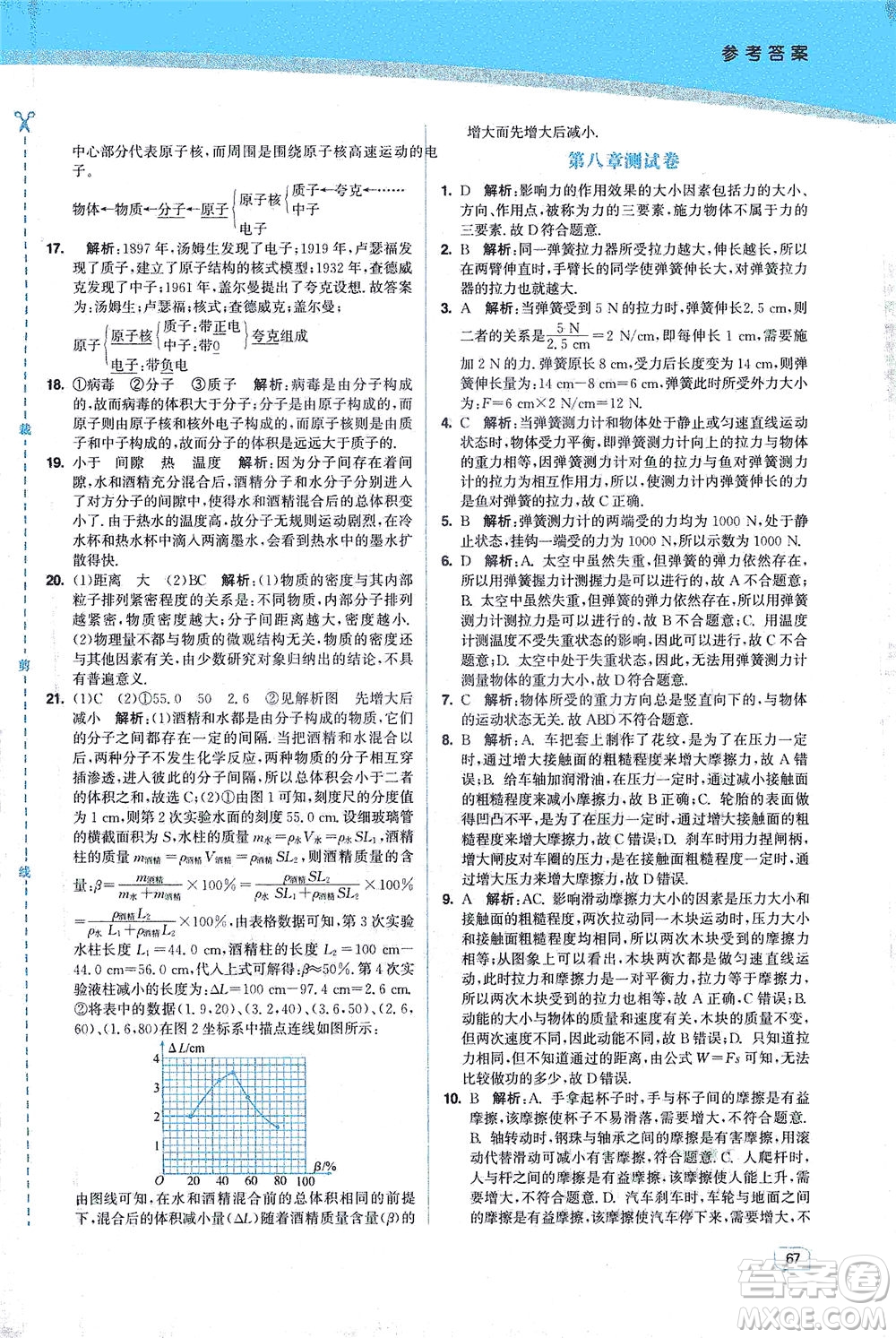 東南大學(xué)出版社2021金3練八年級物理下冊江蘇版答案