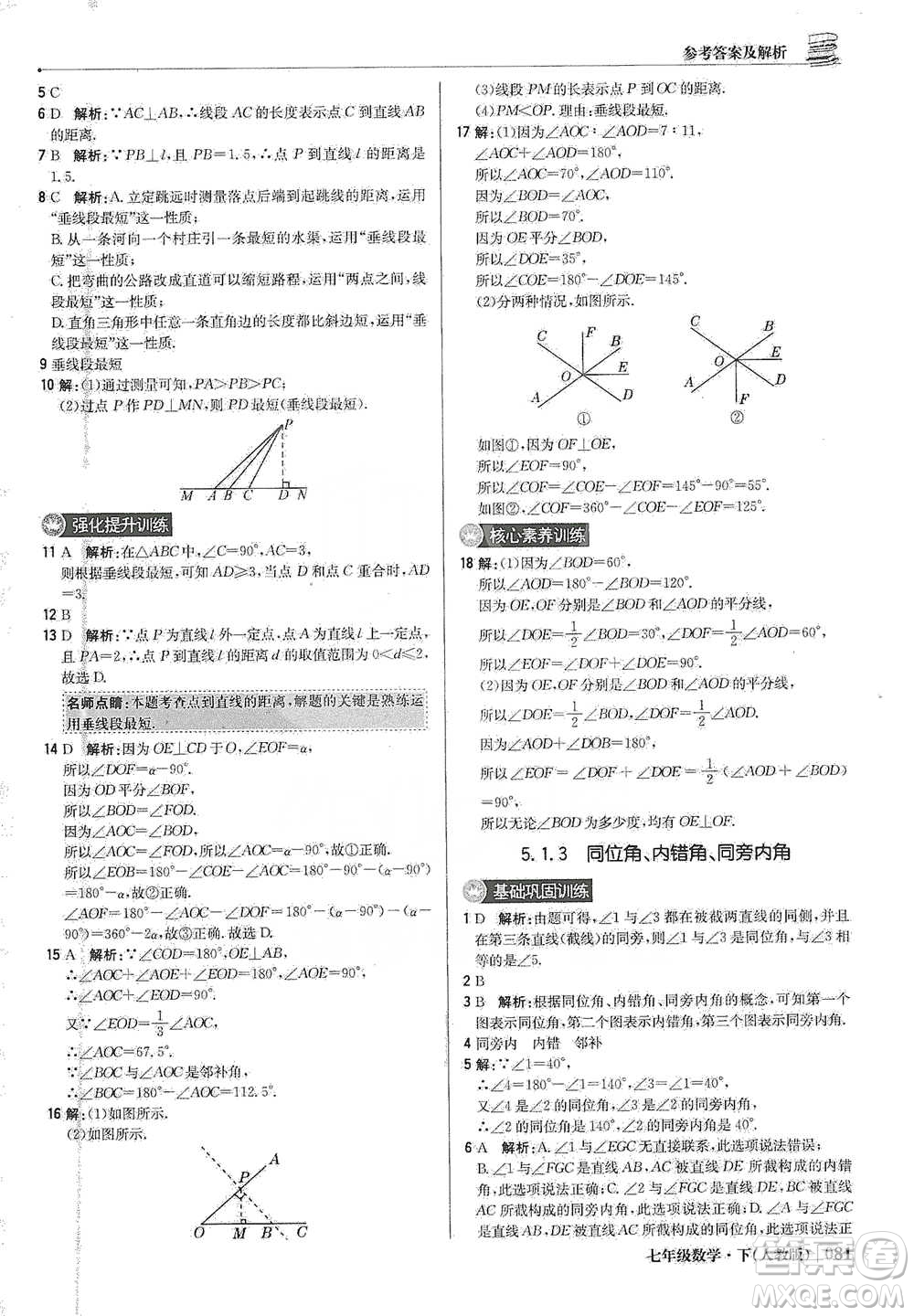 北京教育出版社2021年1+1輕巧奪冠優(yōu)化訓(xùn)練七年級(jí)下冊(cè)數(shù)學(xué)人教版參考答案