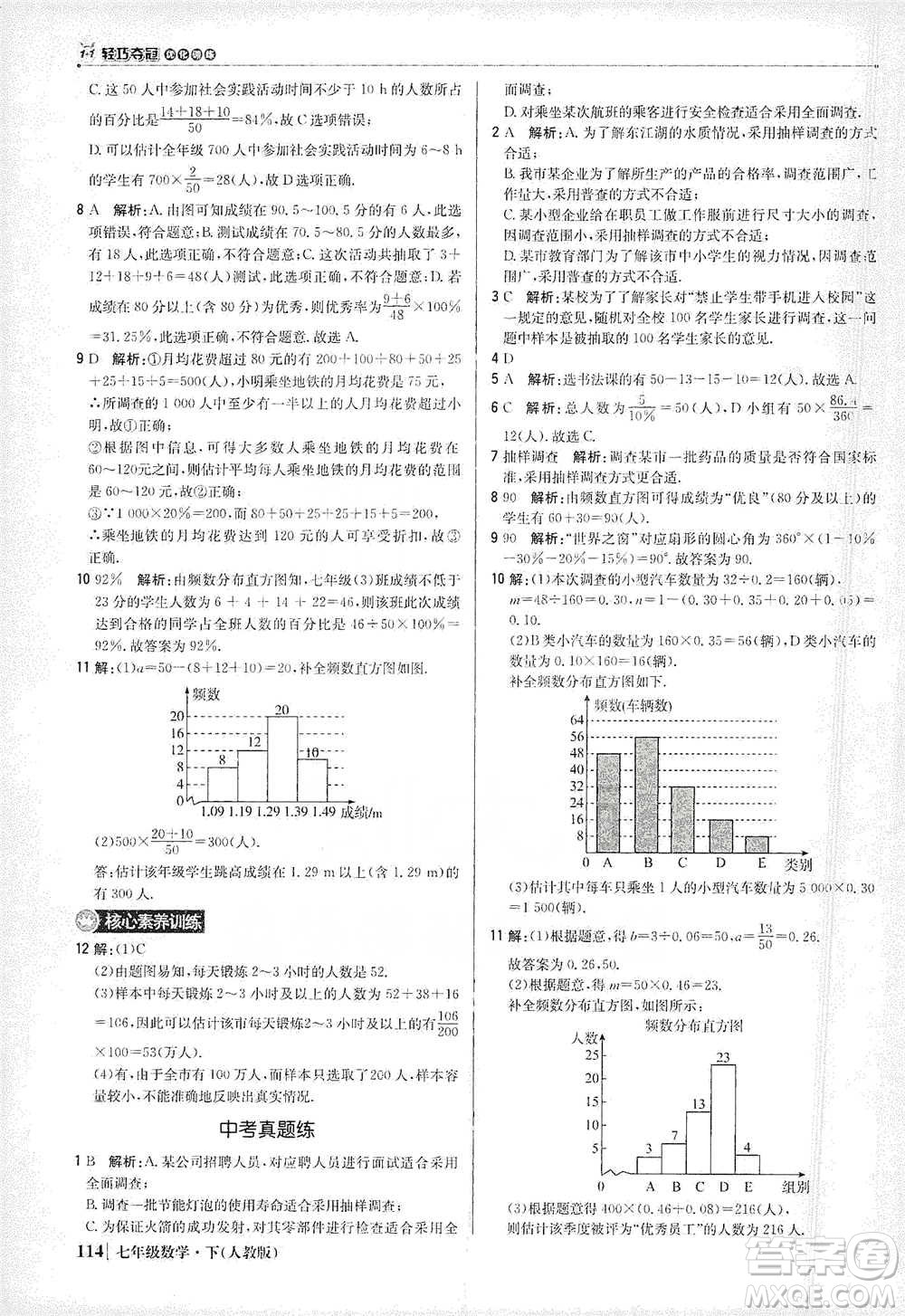 北京教育出版社2021年1+1輕巧奪冠優(yōu)化訓(xùn)練七年級(jí)下冊(cè)數(shù)學(xué)人教版參考答案