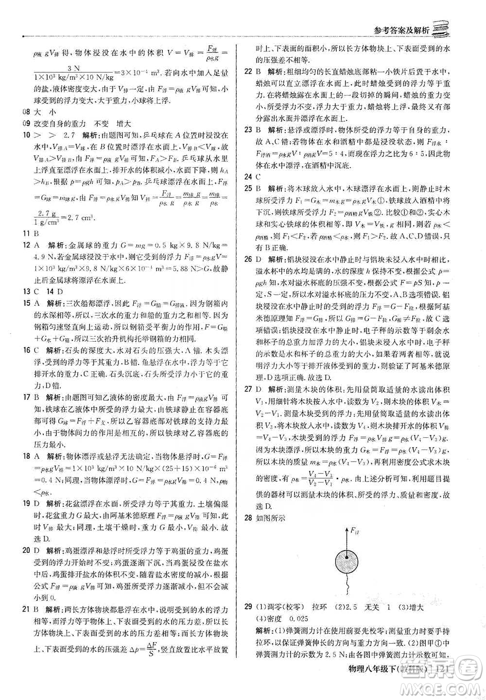 北京教育出版社2021年1+1輕巧奪冠優(yōu)化訓(xùn)練八年級(jí)下冊(cè)物理教科版參考答案