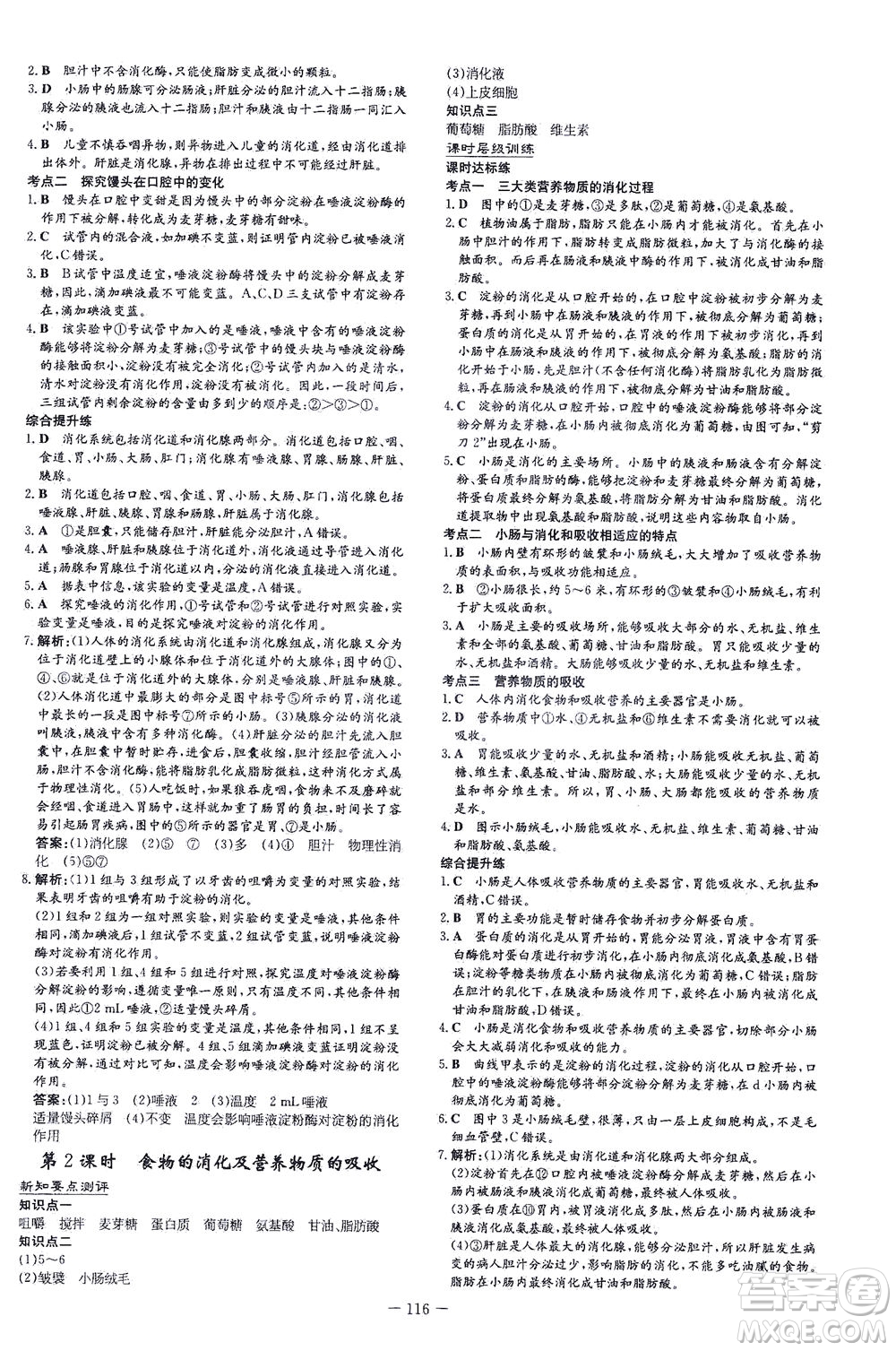 新世紀(jì)出版社2021練案課時作業(yè)本生物七年級下冊人教版答案