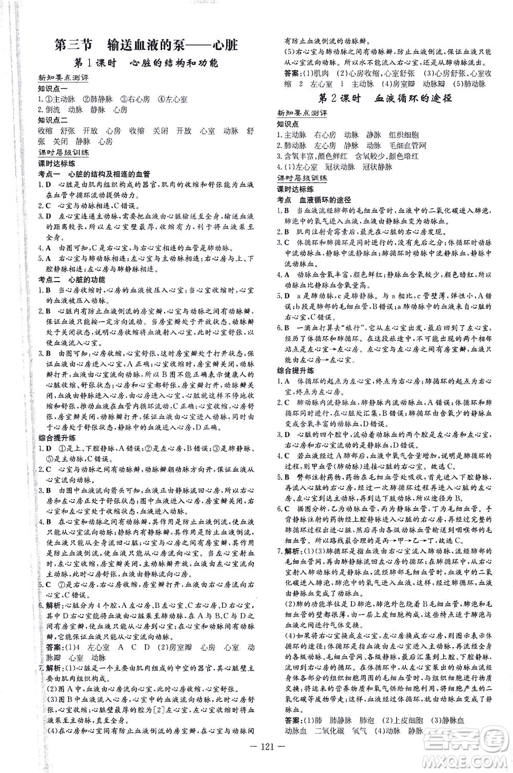 新世紀(jì)出版社2021練案課時作業(yè)本生物七年級下冊人教版答案