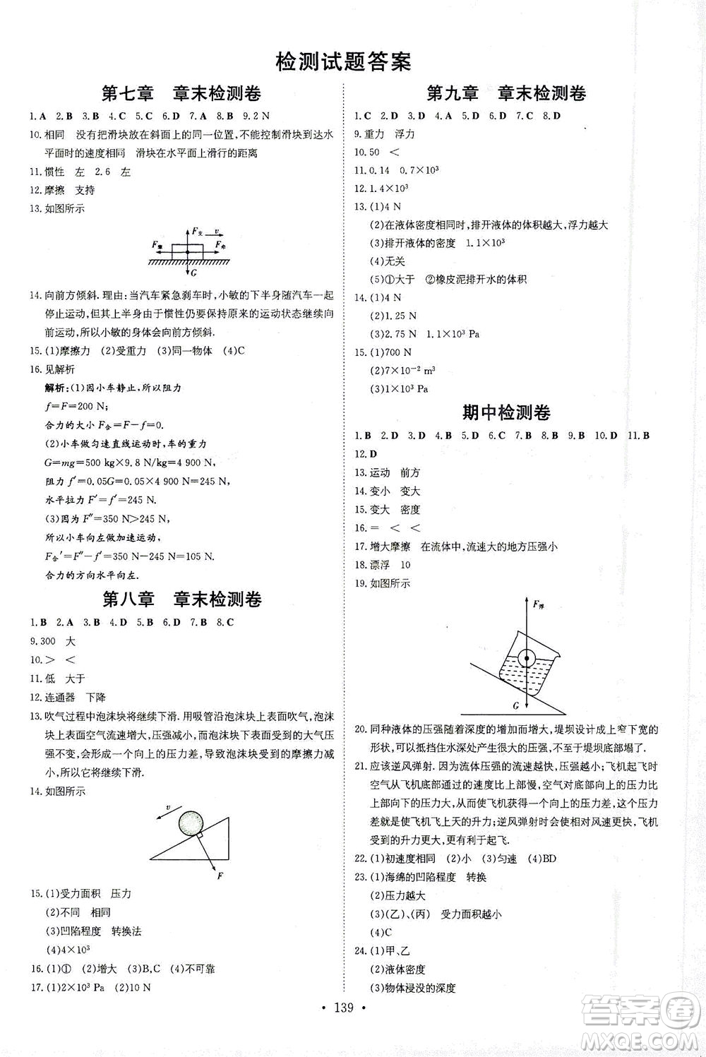 新世紀(jì)出版社2021練案課時(shí)作業(yè)本物理八年級下冊HK滬科版答案