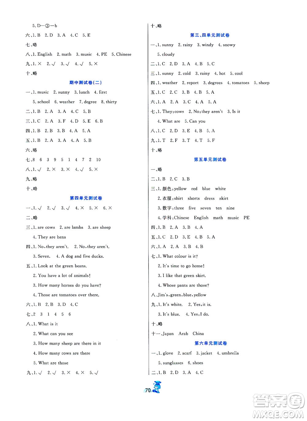 延邊人民出版社2021百分金卷奪冠密題英語(yǔ)四年級(jí)下冊(cè)人教版答案