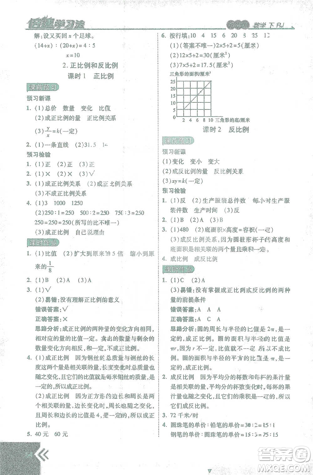 開明出版社2021倍速學(xué)習(xí)法六年級數(shù)學(xué)下冊人教版參考答案