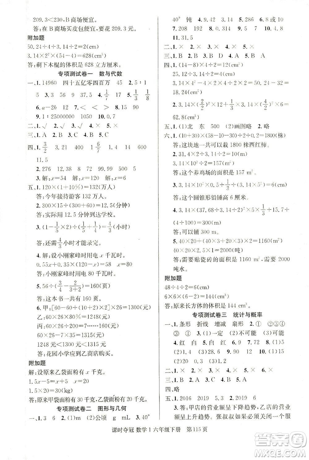 新疆人民出版總社2021課時(shí)奪冠數(shù)學(xué)六年級(jí)下冊(cè)R人教版答案