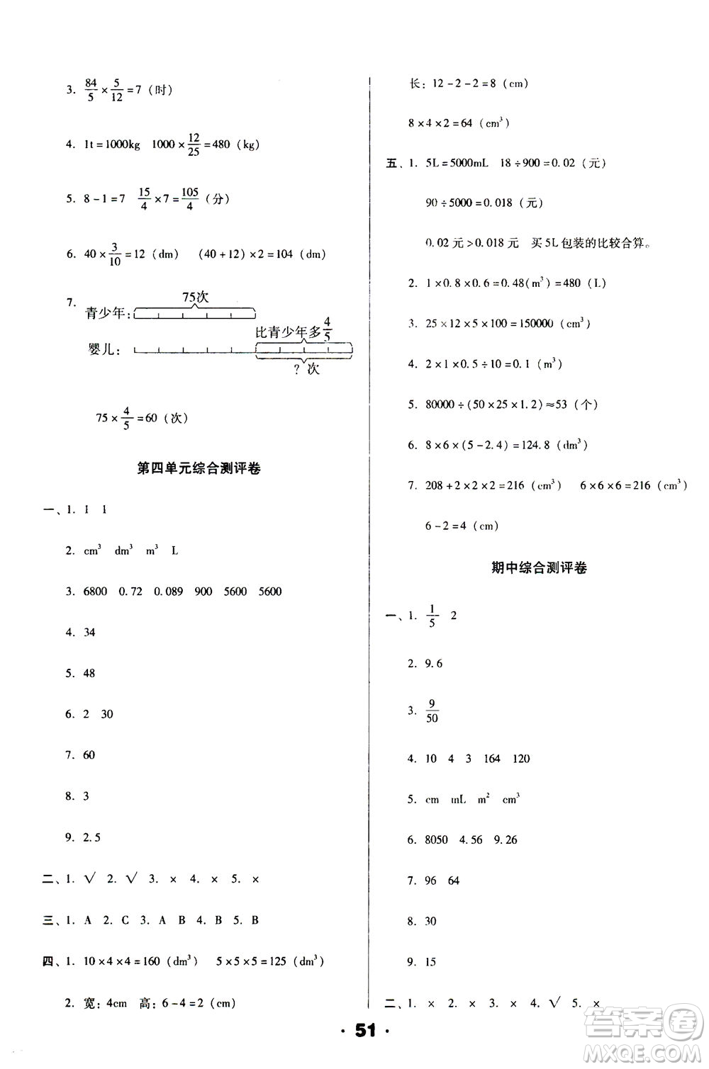 北方婦女兒童出版社2021全程考評一卷通數(shù)學五年級下冊BS北師版答案