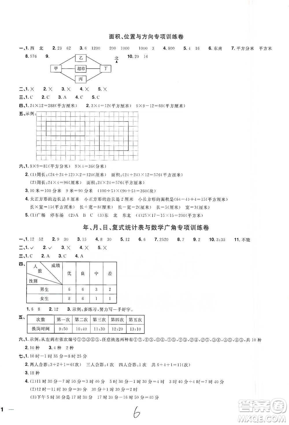 浙江教育出版社2021陽(yáng)光同學(xué)全優(yōu)好卷三年級(jí)下冊(cè)數(shù)學(xué)浙江專版人教版參考答案