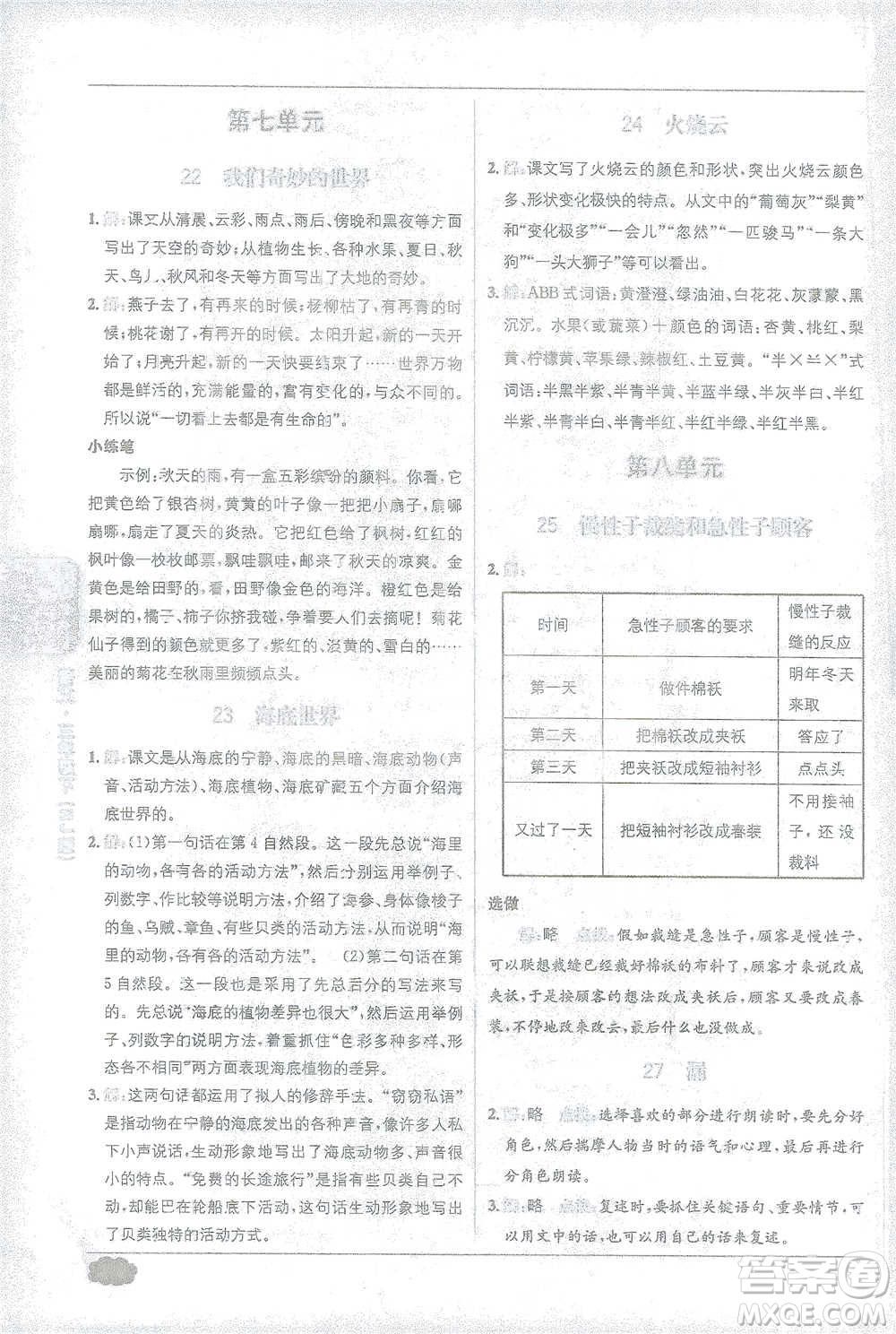 新疆青少年出版社2021教材1+1全解精練三年級(jí)下冊(cè)語(yǔ)文人教版參考答案