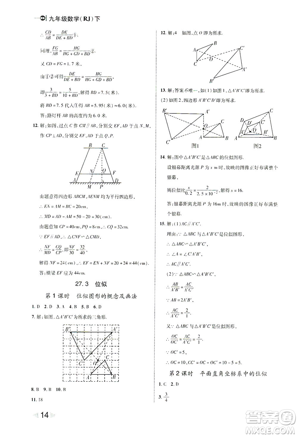 北方婦女兒童出版社2021勝券在握打好基礎(chǔ)作業(yè)本九年級數(shù)學(xué)下冊RJ人教版答案