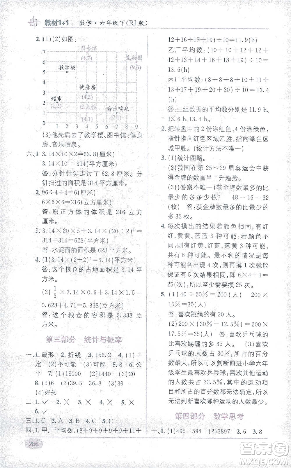 新疆青少年出版社2021教材1+1全解精練六年級下冊數(shù)學(xué)人教版參考答案