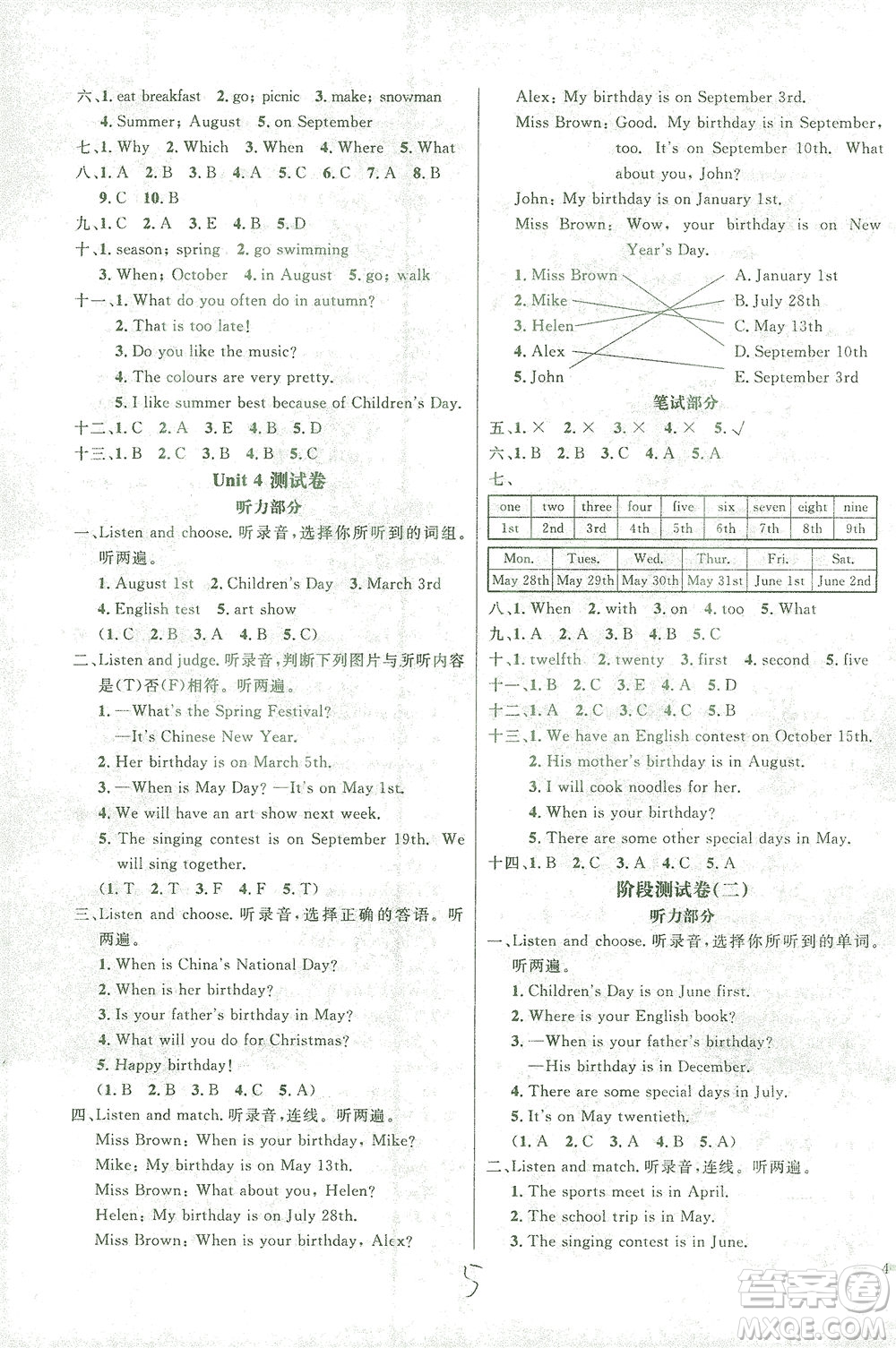 上海大學(xué)出版社2021過關(guān)沖刺100分英語五年級(jí)下冊(cè)人教版答案