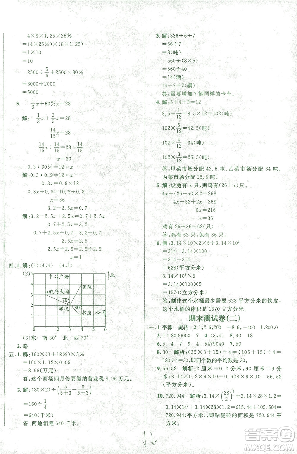 上海大學(xué)出版社2021過關(guān)沖刺100分數(shù)學(xué)六年級下冊人教版答案