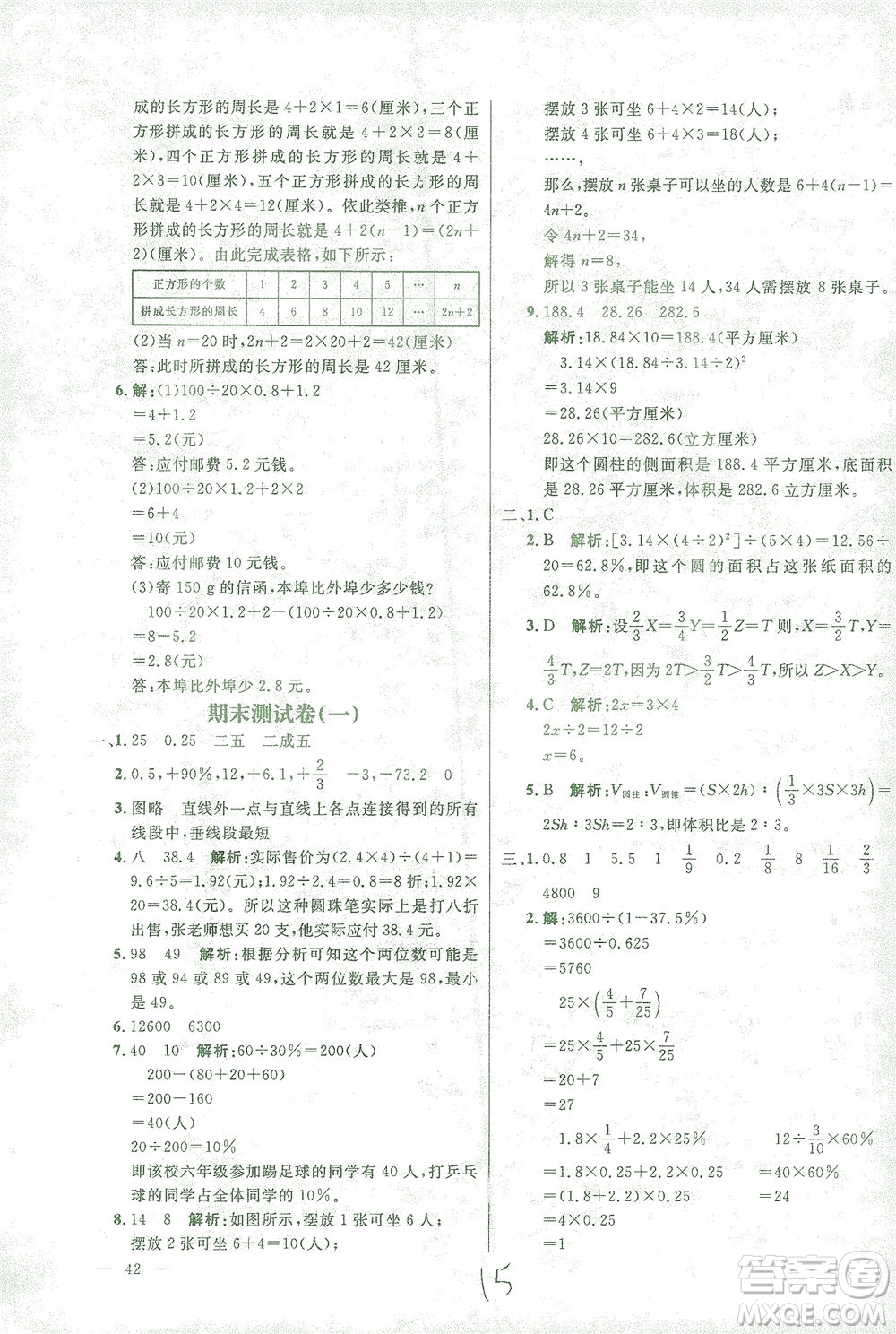 上海大學(xué)出版社2021過關(guān)沖刺100分數(shù)學(xué)六年級下冊人教版答案