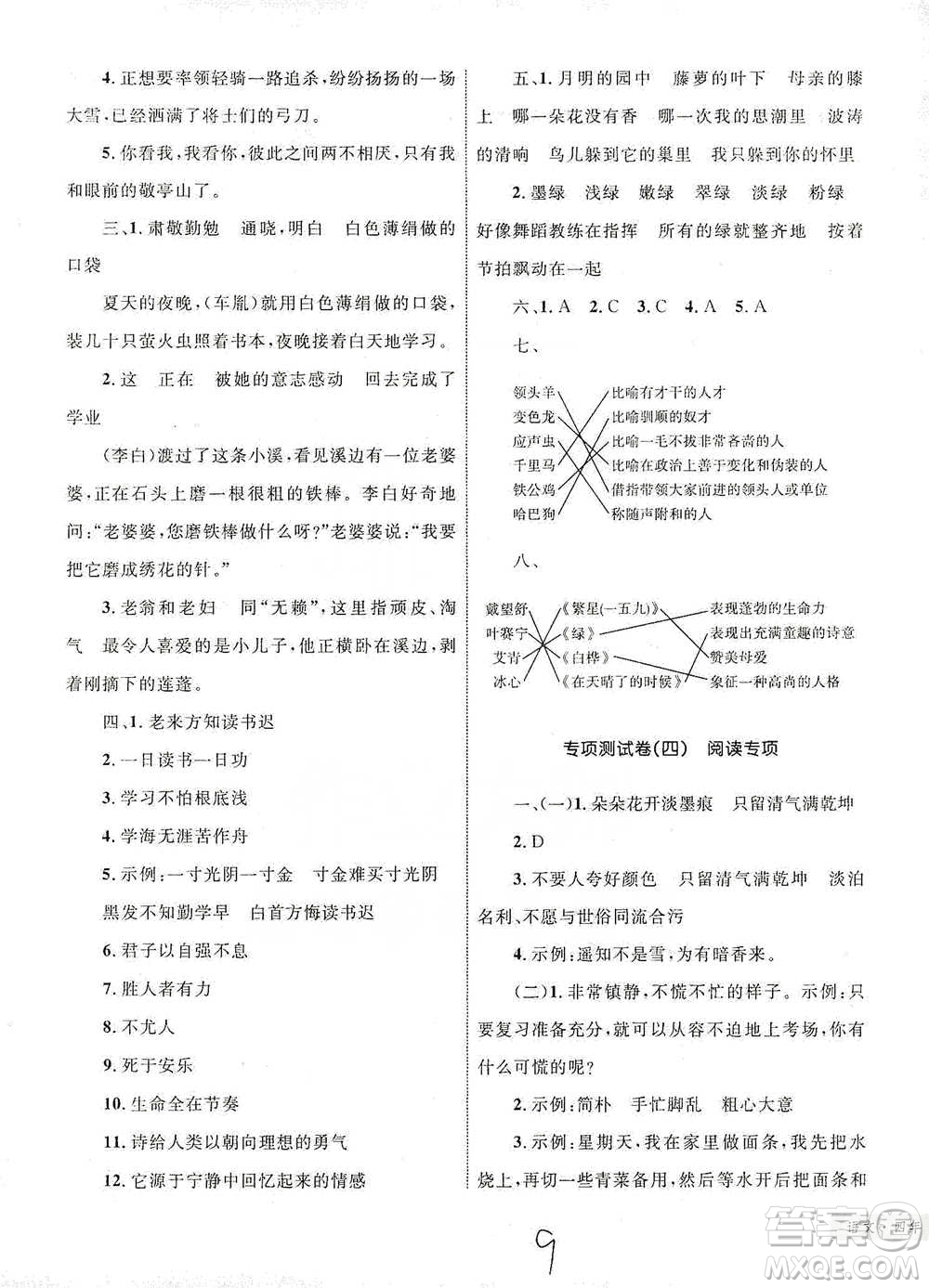 知識出版社2021優(yōu)化設計單元測試卷四年級下冊語文人教版參考答案