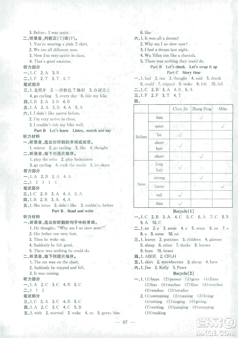 浙江大學(xué)出版社2021課時(shí)特訓(xùn)優(yōu)化作業(yè)本六年級英語下冊PEP版答案