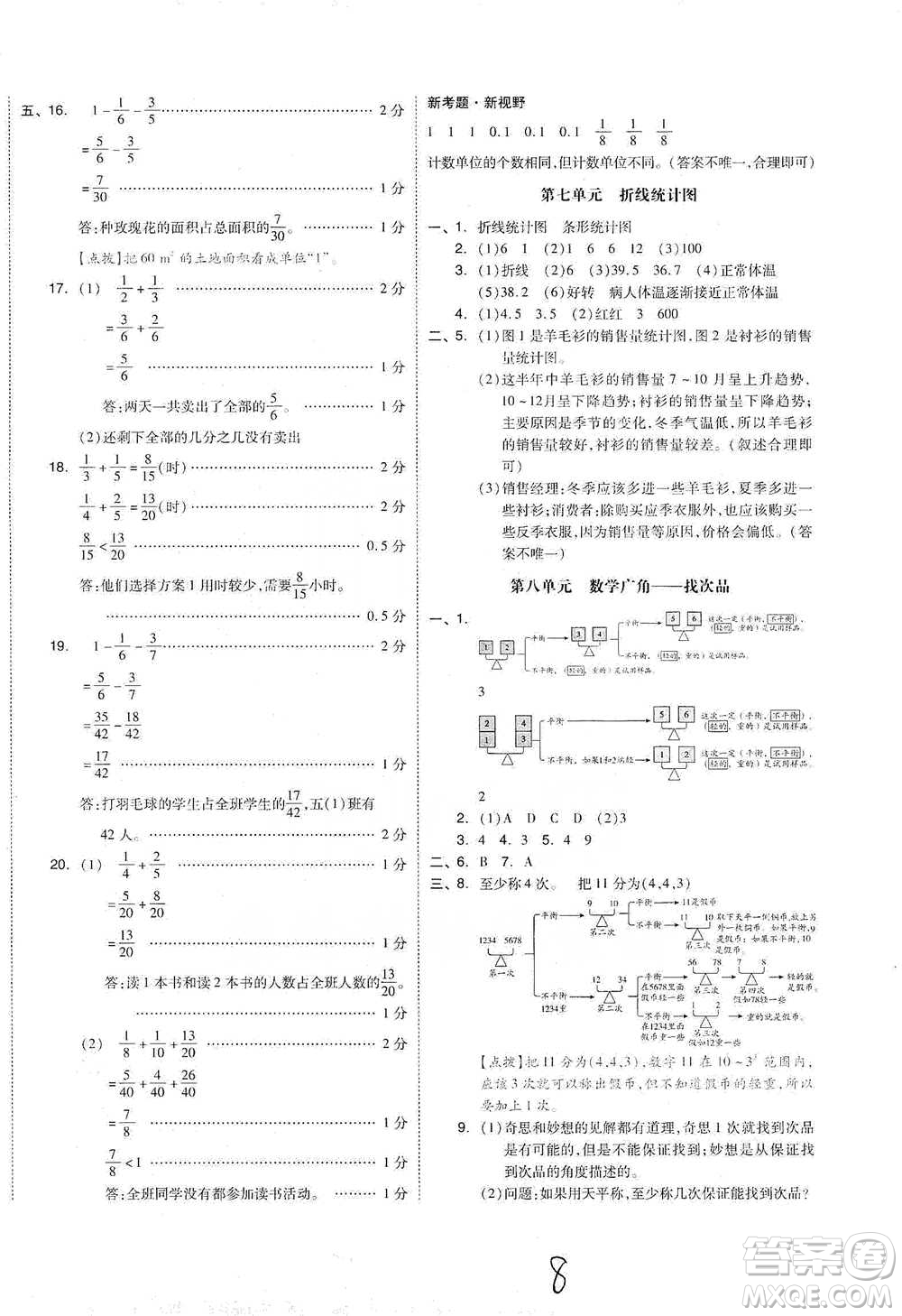 陽光出版社2021全品小復習五年級下冊數(shù)學人教版參考答案