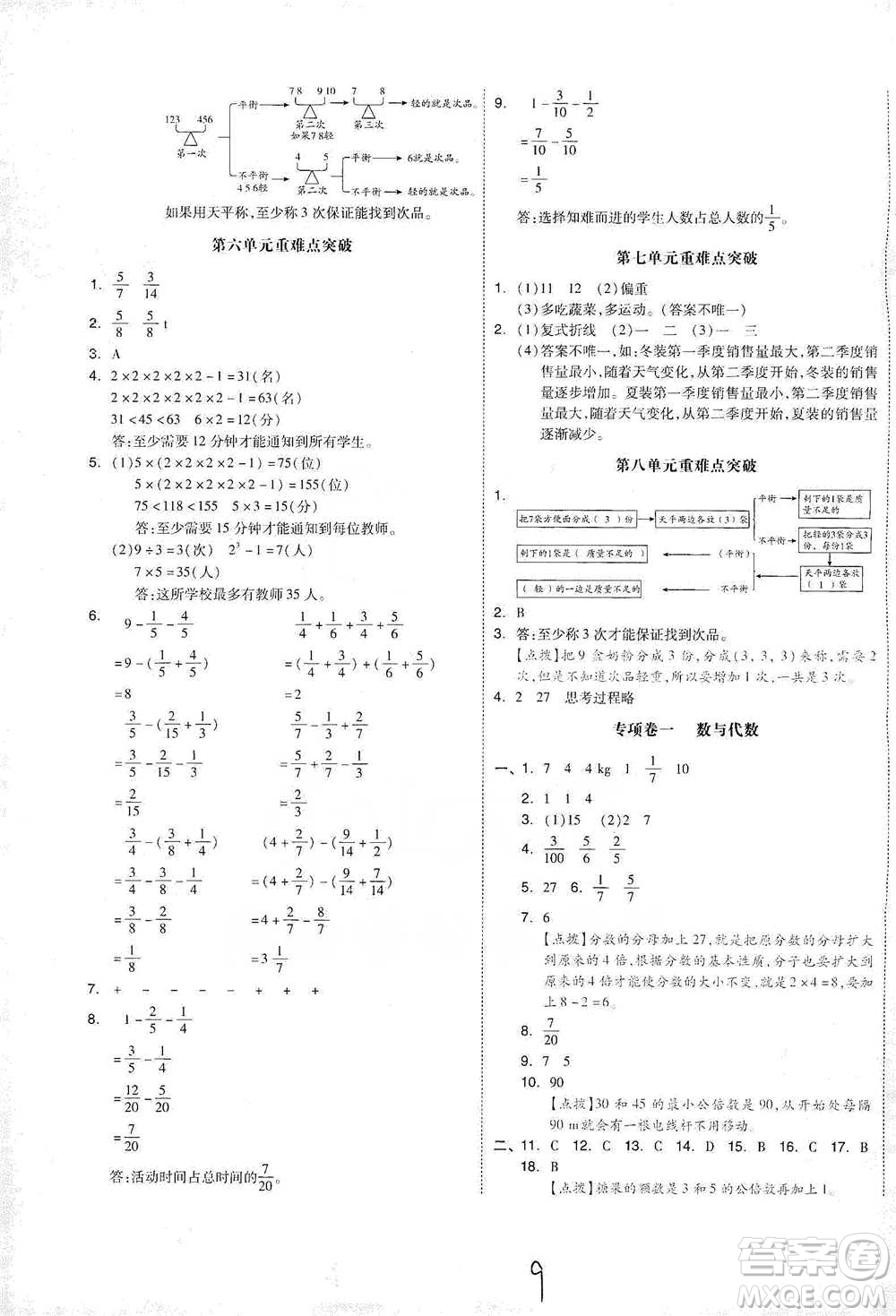 陽光出版社2021全品小復習五年級下冊數(shù)學人教版參考答案