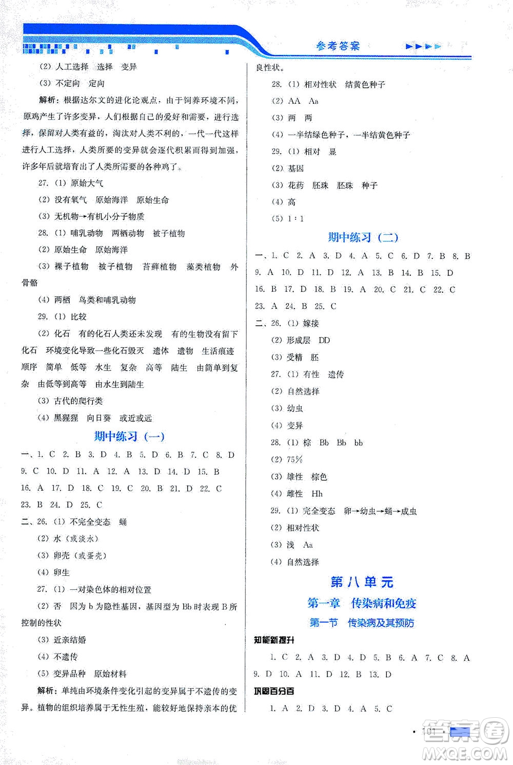 河北科學(xué)技術(shù)出版社2021練習(xí)新方案生物學(xué)八年級(jí)下冊(cè)人教版答案