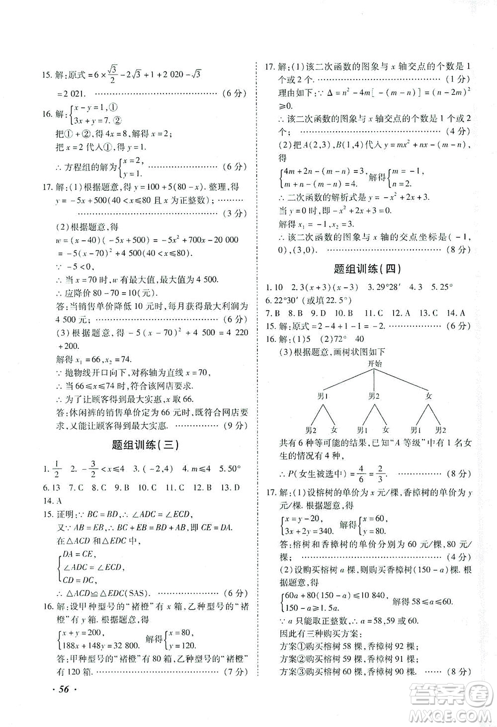 延邊教育出版社2021本土攻略精準(zhǔn)復(fù)習(xí)方案九年級(jí)數(shù)學(xué)下冊(cè)人教版答案