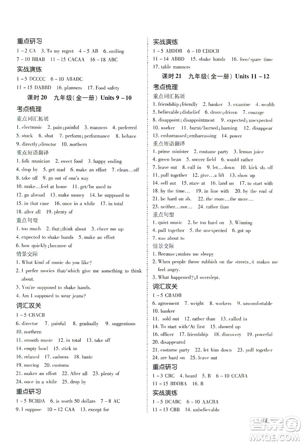 延邊教育出版社2021本土攻略精準(zhǔn)復(fù)習(xí)方案九年級英語下冊人教版答案