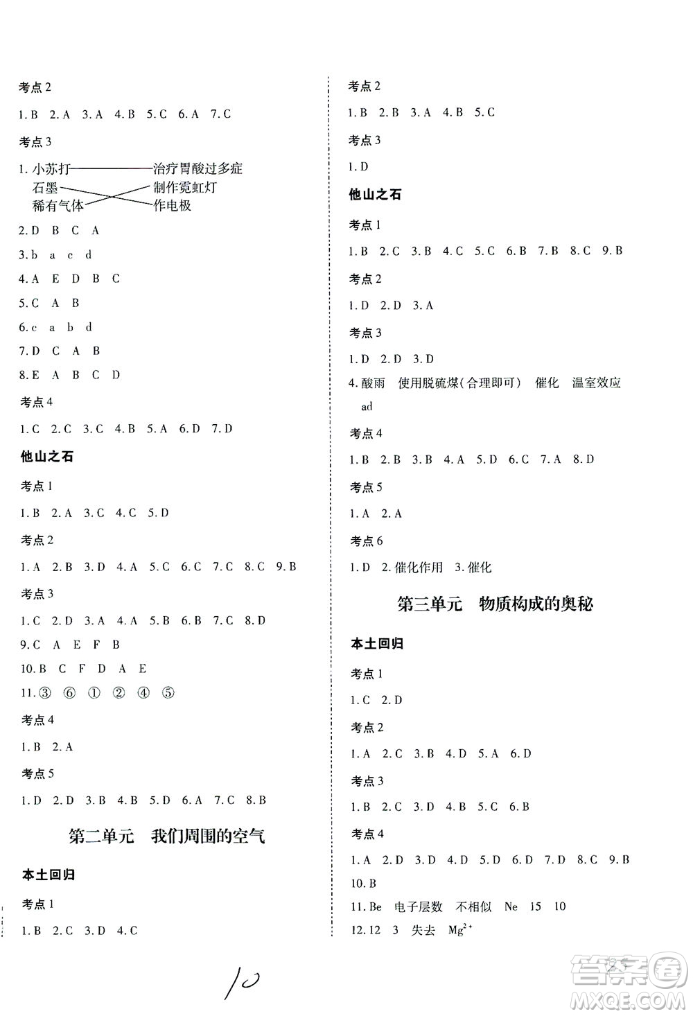 延邊教育出版社2021本土攻略精準復習方案九年級化學下冊人教版云南專版答案