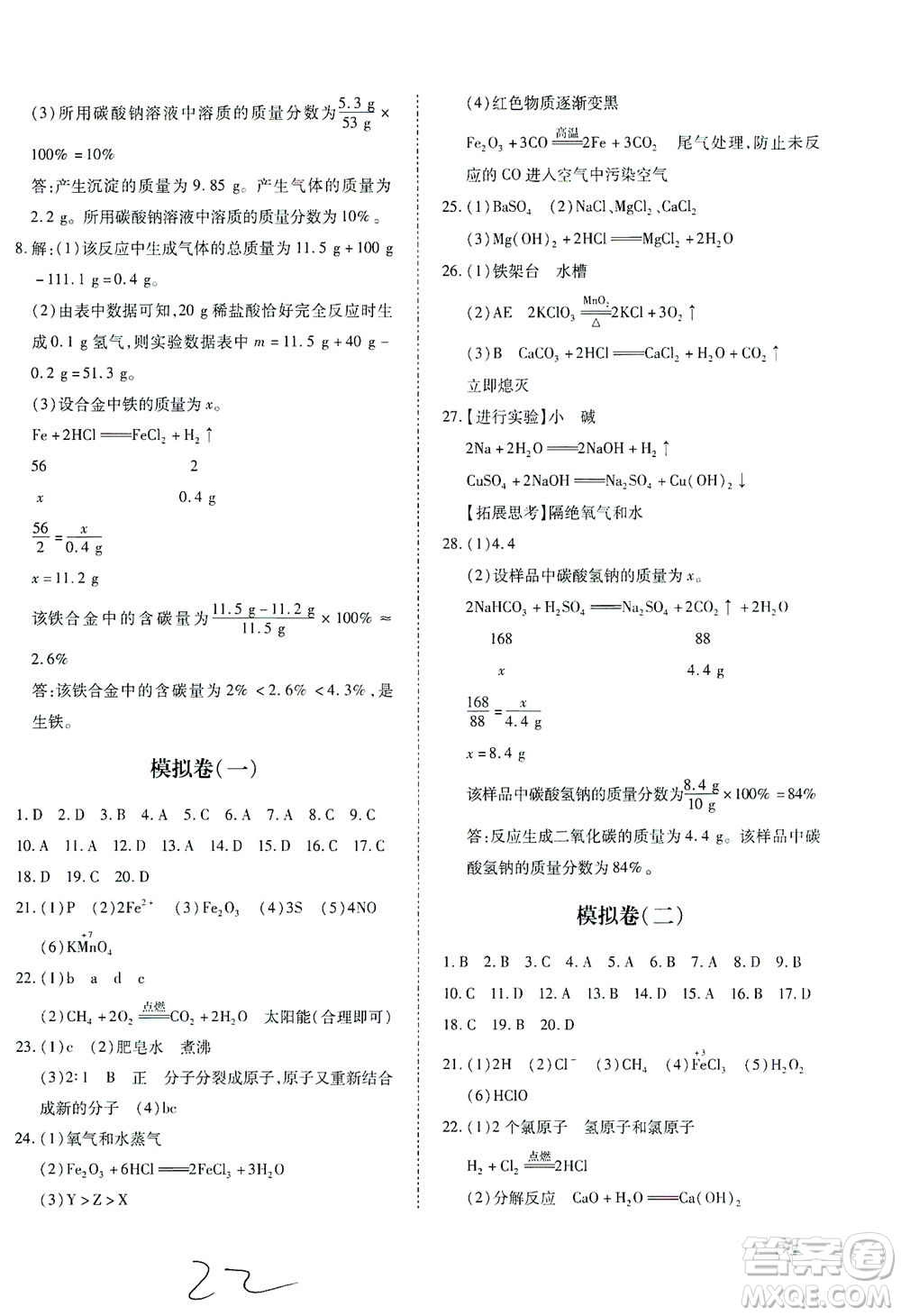 延邊教育出版社2021本土攻略精準復習方案九年級化學下冊人教版云南專版答案