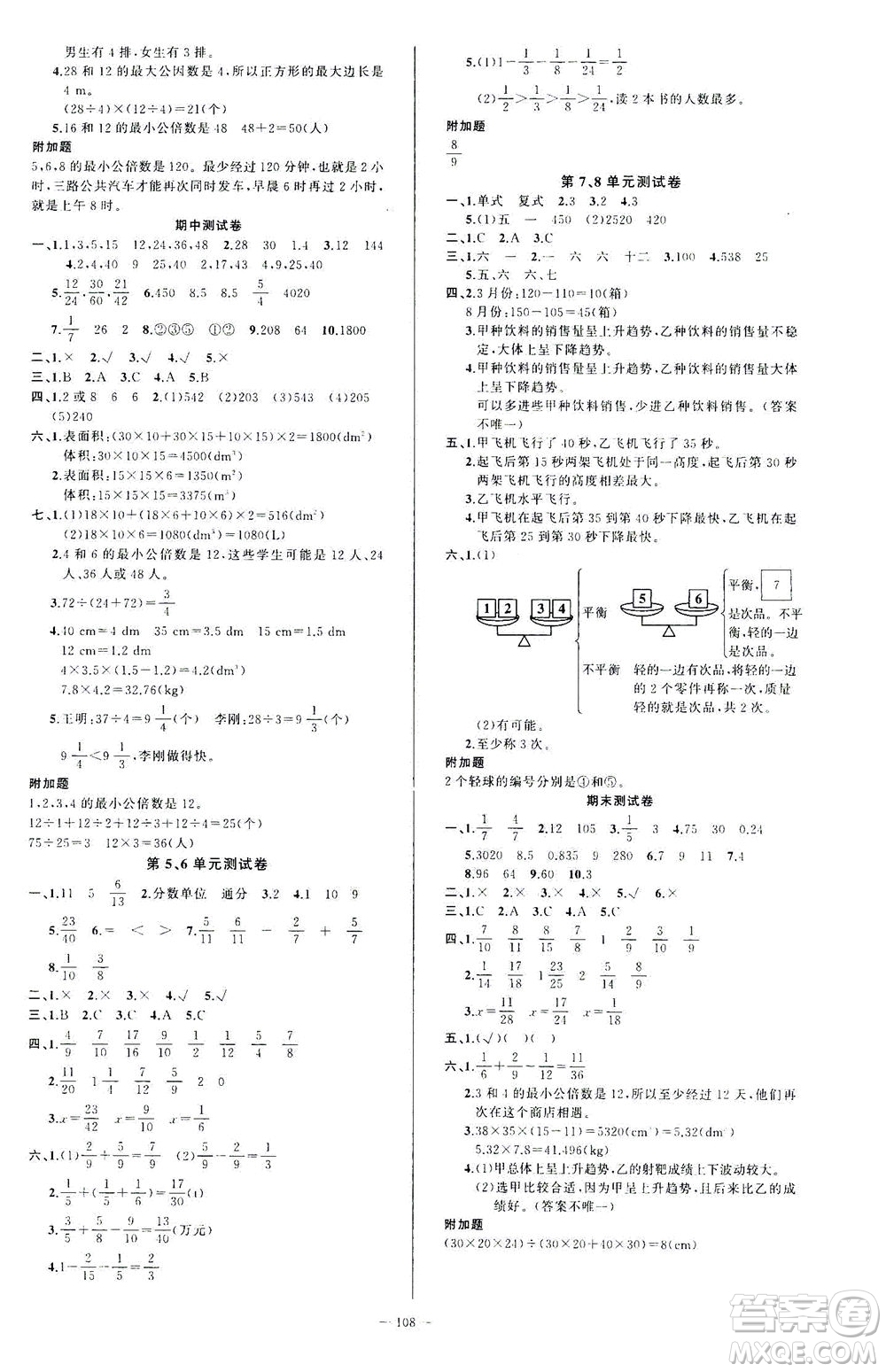 云南美術(shù)出版社2021學生課程精巧訓練數(shù)學五年級下冊RJ人教版答案