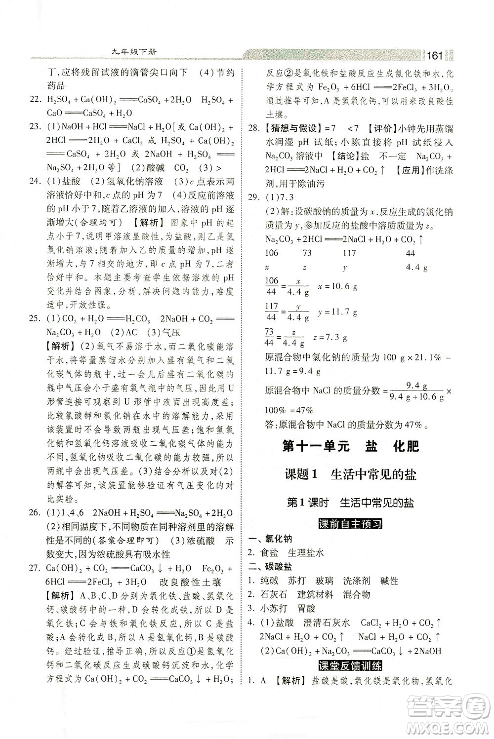 河北美術(shù)出版社2021課時練+考評九年級化學下冊人教版答案