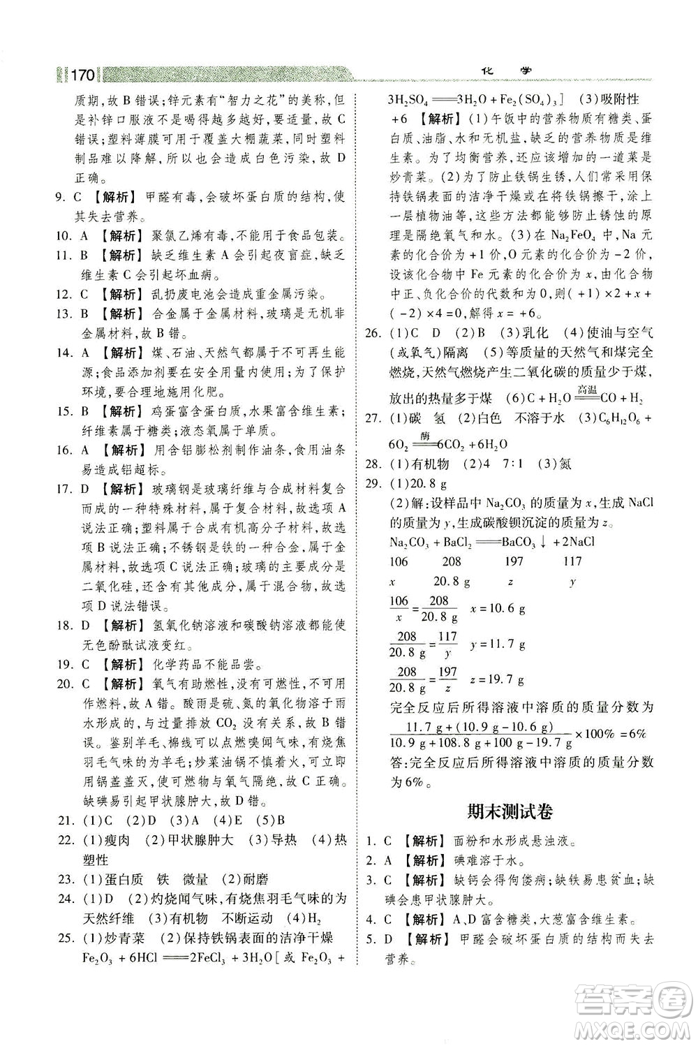 河北美術(shù)出版社2021課時練+考評九年級化學下冊人教版答案