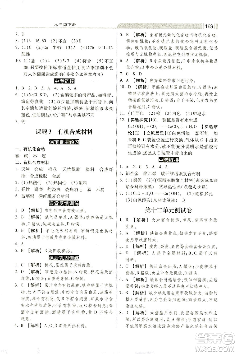 河北美術(shù)出版社2021課時練+考評九年級化學下冊人教版答案